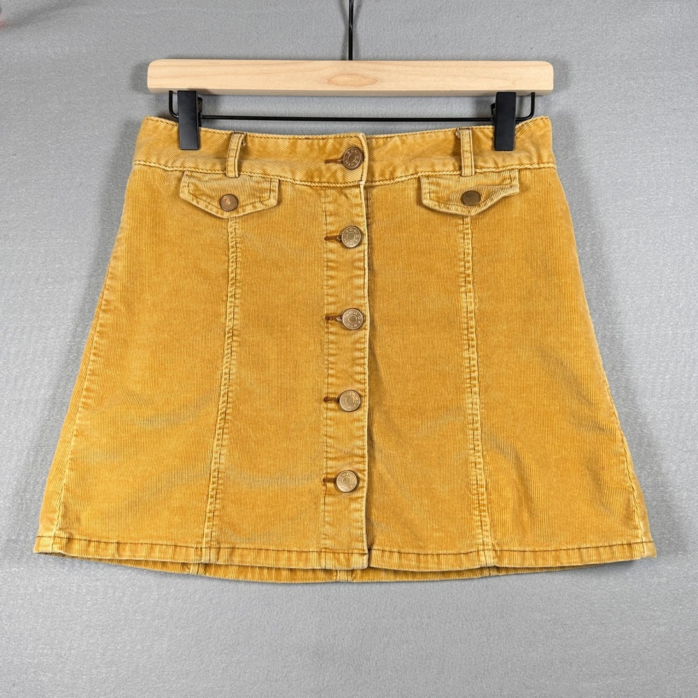 BDG Urban Outfitters Mustard Corduroy Button Front Mini Skirt Retro Indie Boho 6